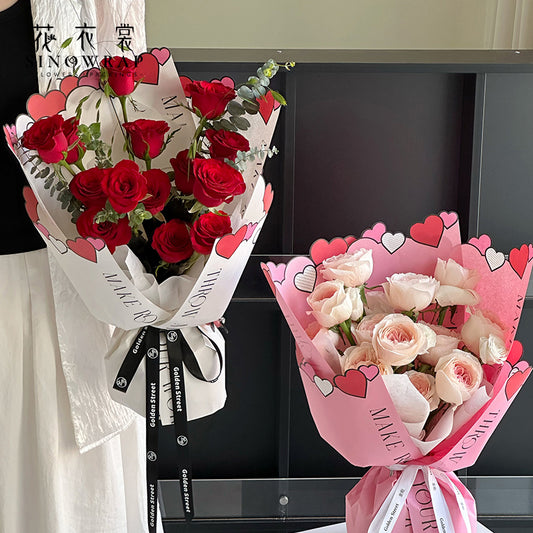 Bouquet wrapping paper "Cartoon Hearts" 10pcs