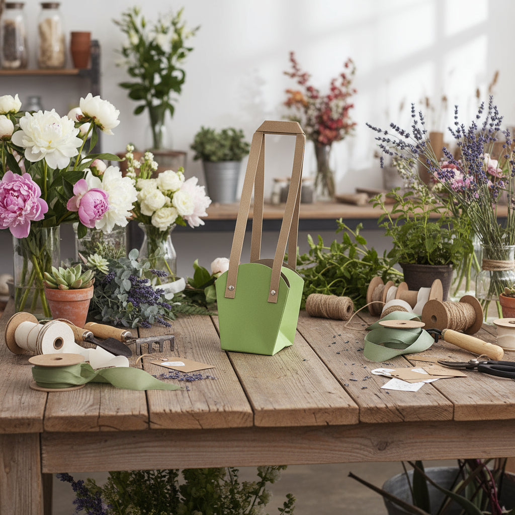 Flower bag with long handles for plants
