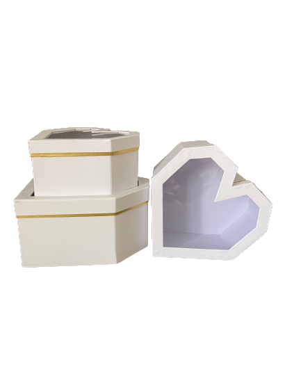 Hexagonal gift box with window "Heart" 3pcs